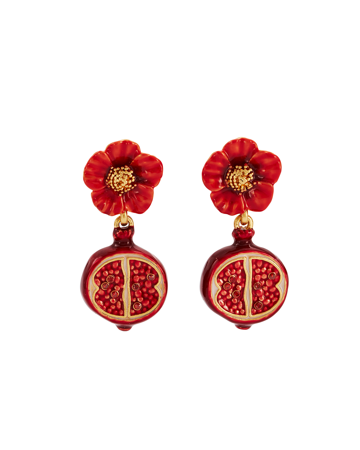 Blossom & Pomegranate Drop Earrings in Gold