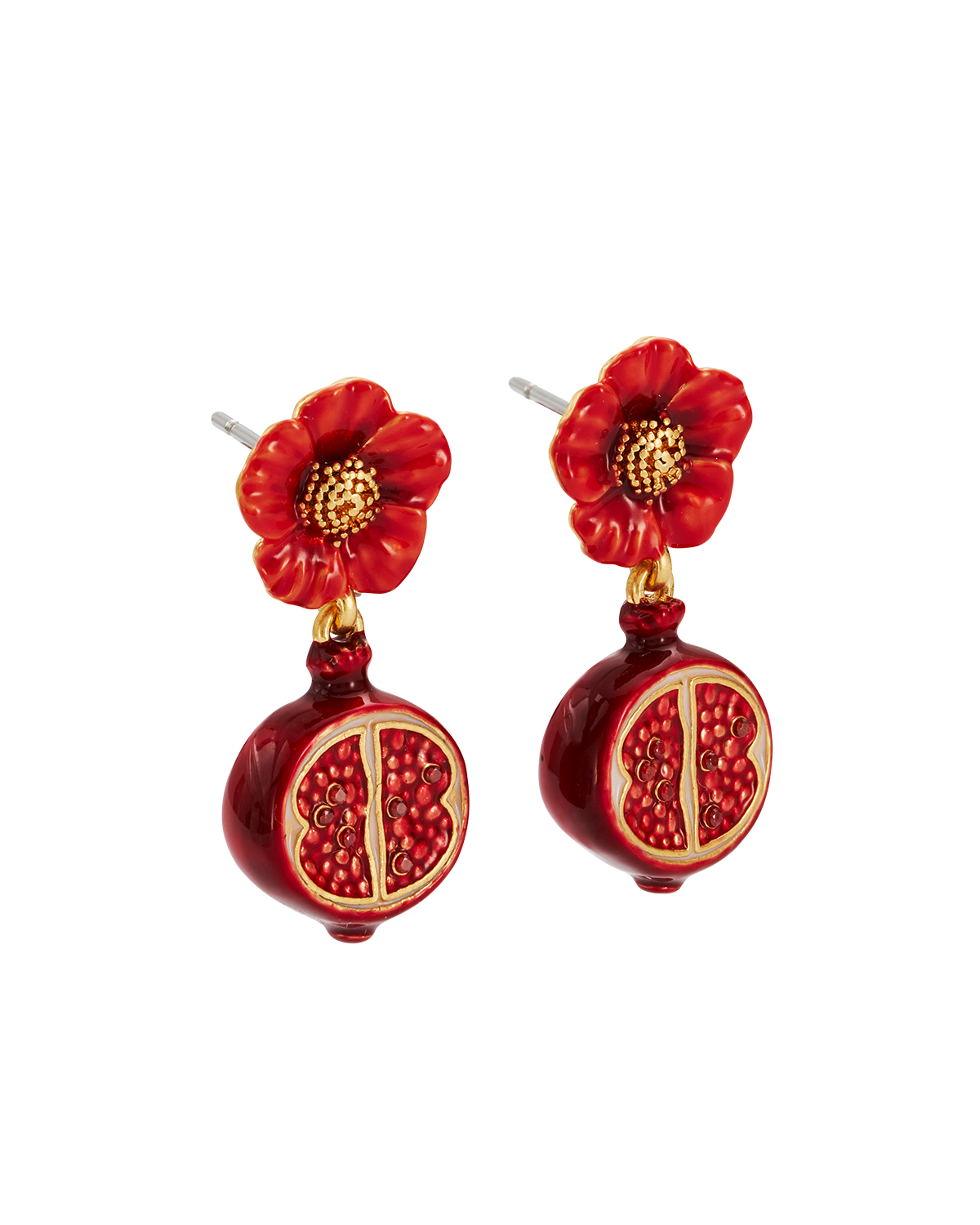 Blossom & Pomegranate Drop Earrings in Gold