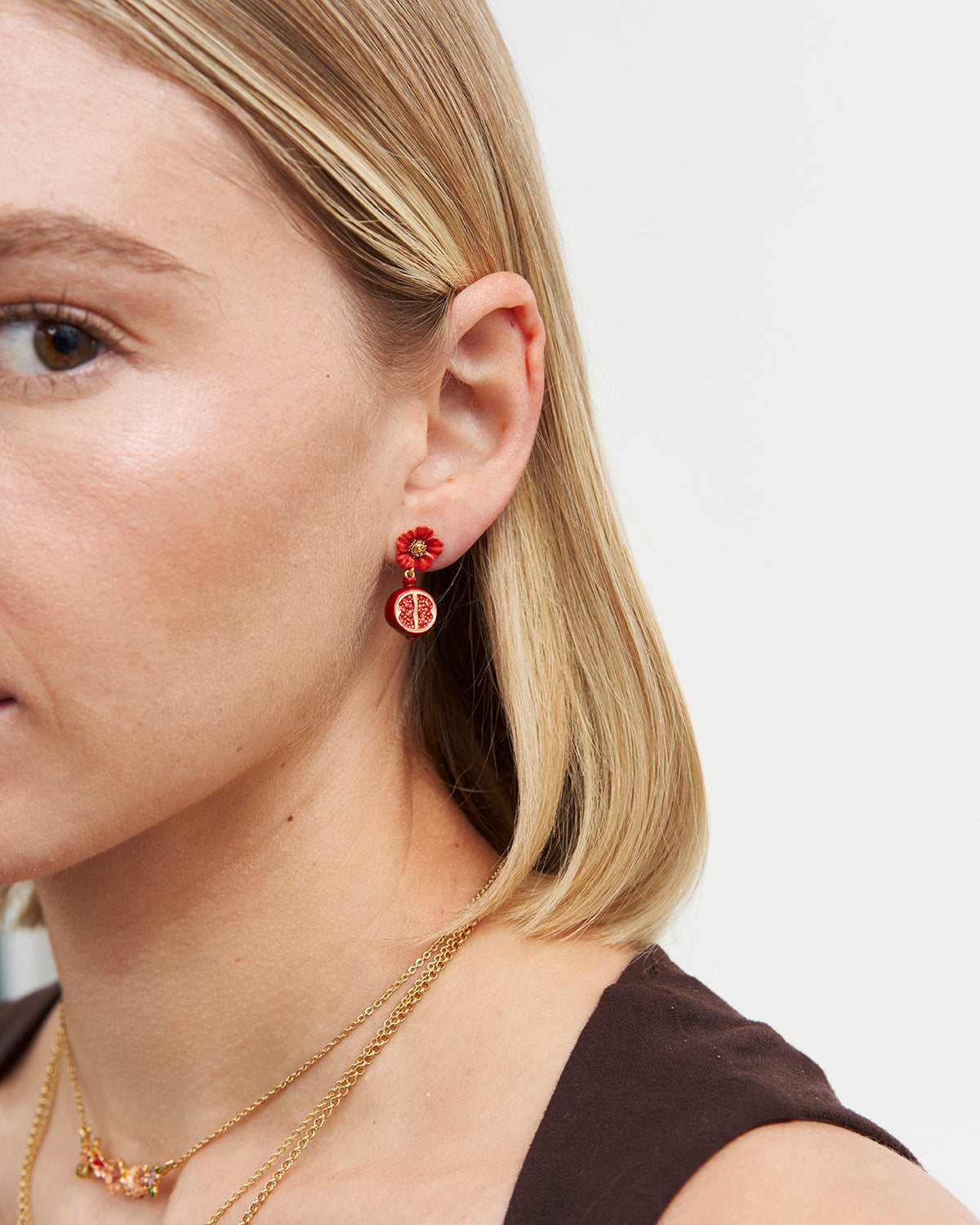 Blossom & Pomegranate Drop Earrings in Gold