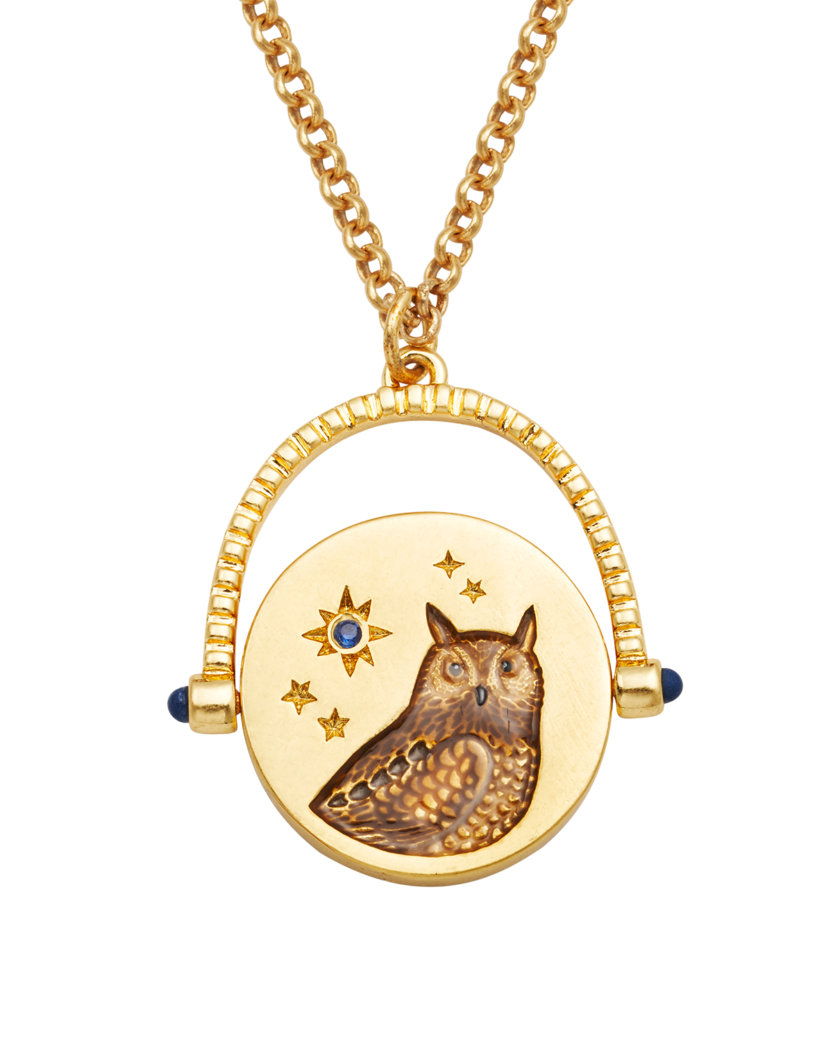 Owl Spinner Necklace in Gold