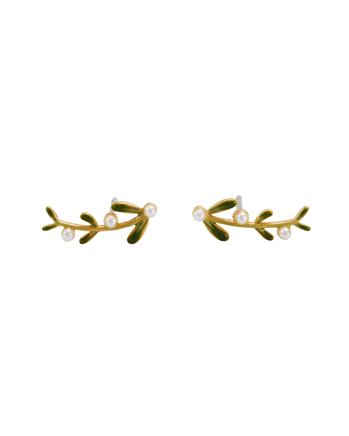 Niva Mistletoe & Pearl Climber Earrings in Gold