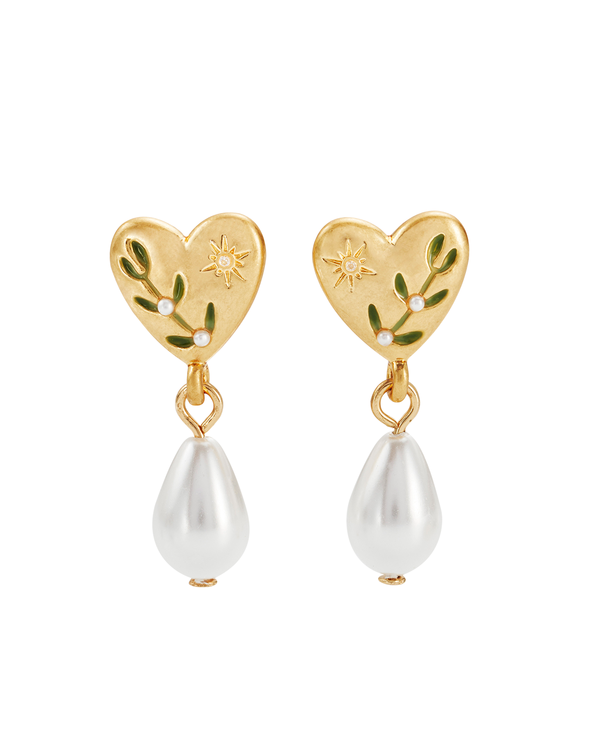 Niva Mistletoe & Pearl Earrings in Gold