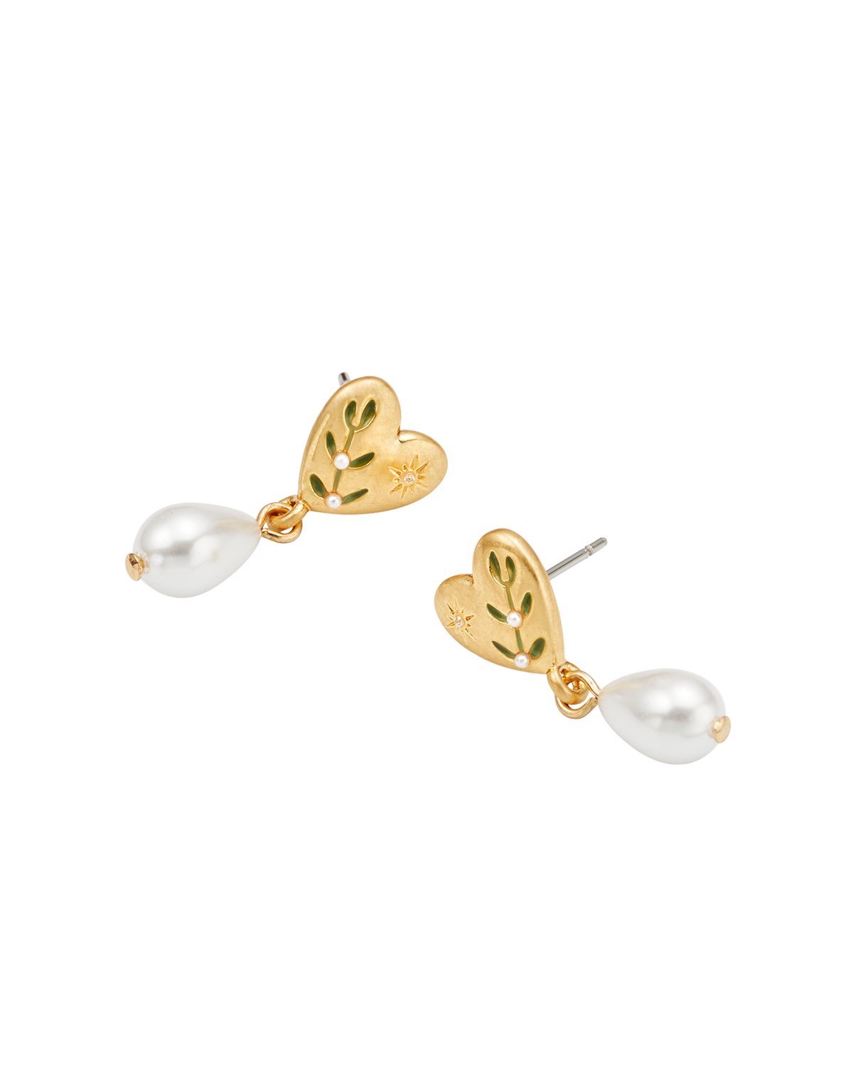 Niva Mistletoe & Pearl Earrings in Gold