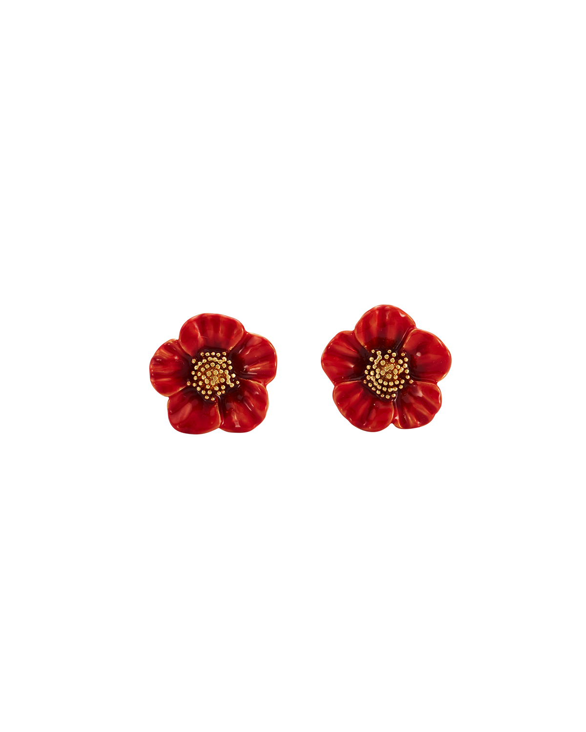 Red Blossom Stud Earrings in Gold
