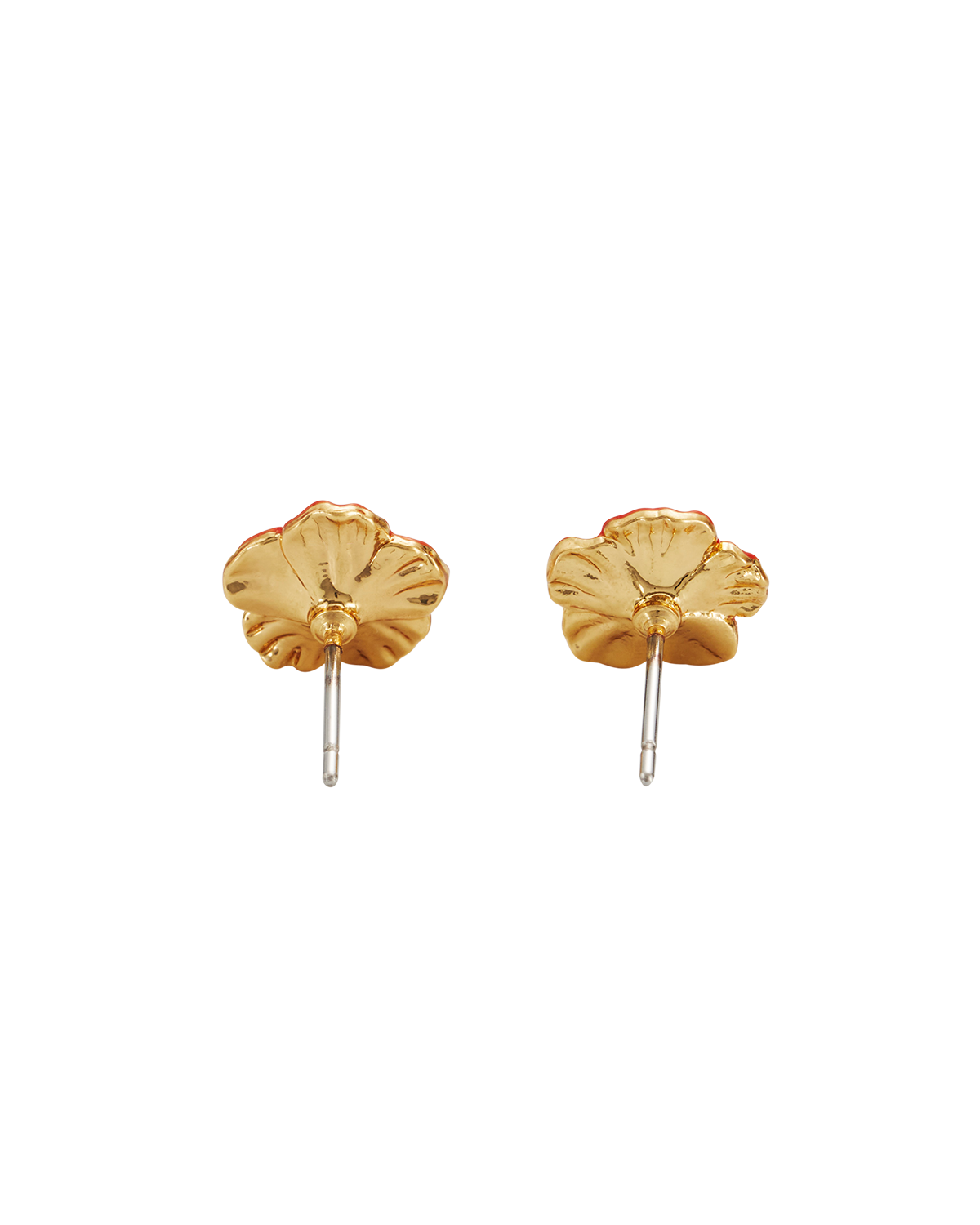 Red Blossom Stud Earrings in Gold