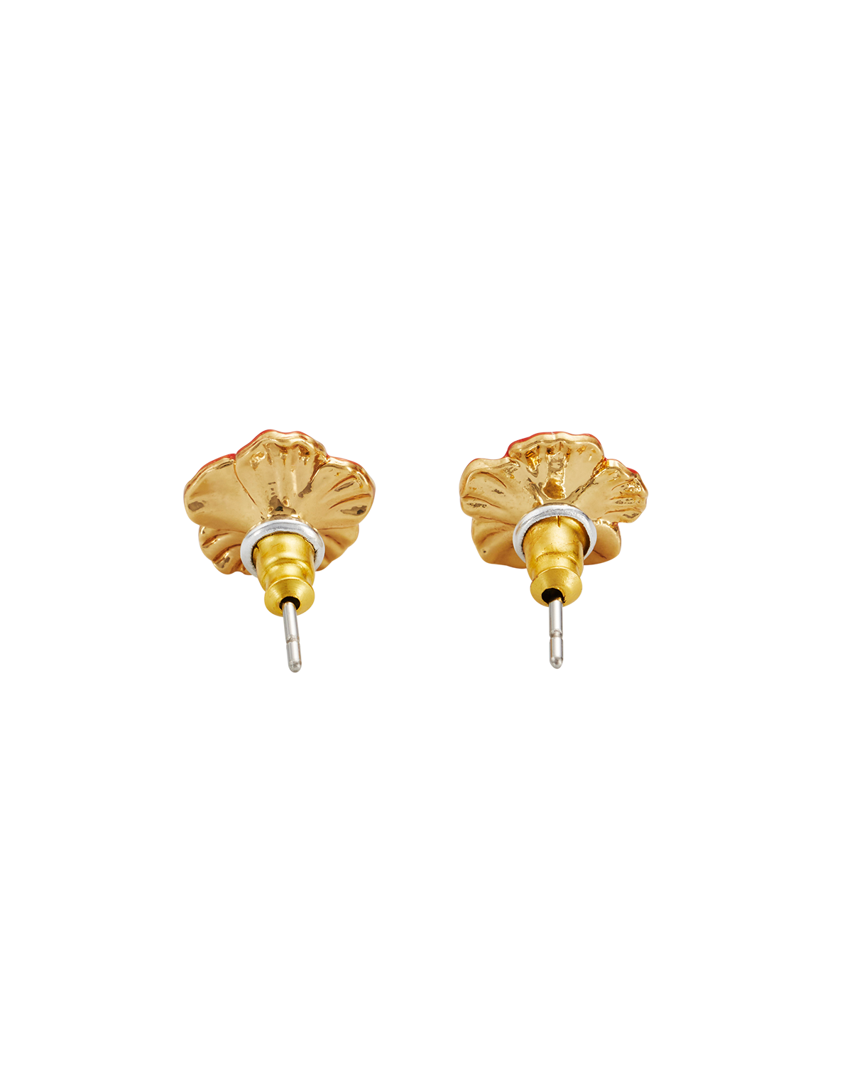 Red Blossom Stud Earrings in Gold