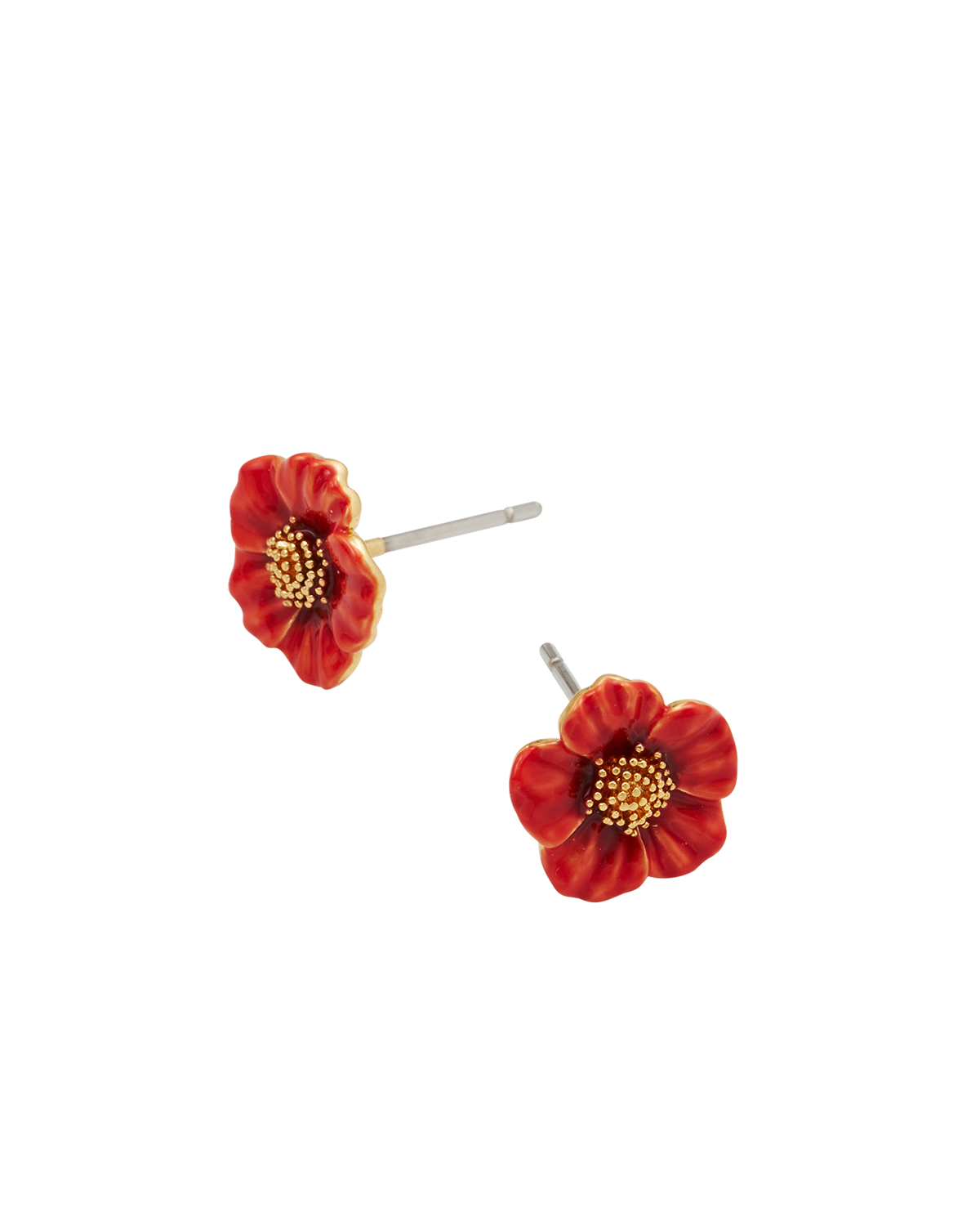 Red Blossom Stud Earrings in Gold