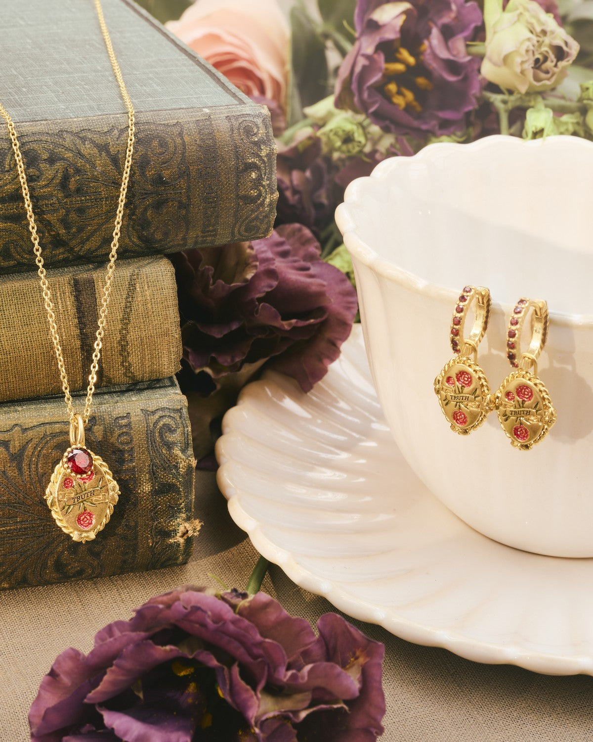 January Birthstone necklace and huggie earrings