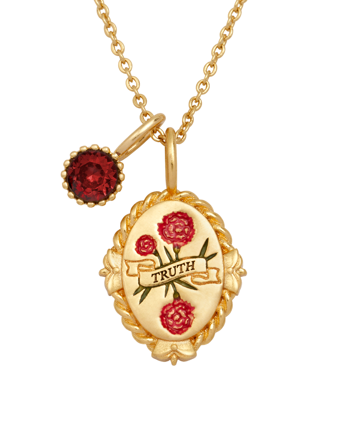 January Birthstone Carnation Charm Necklace