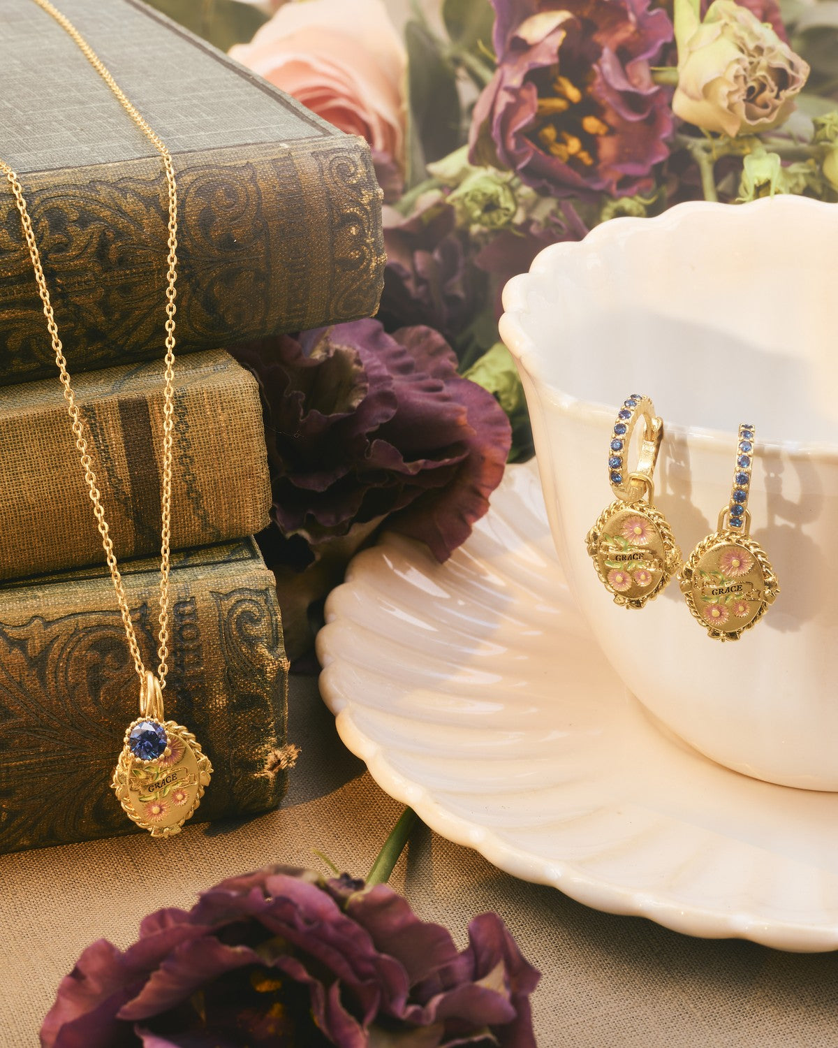 September Birthstone necklace and huggie earrings