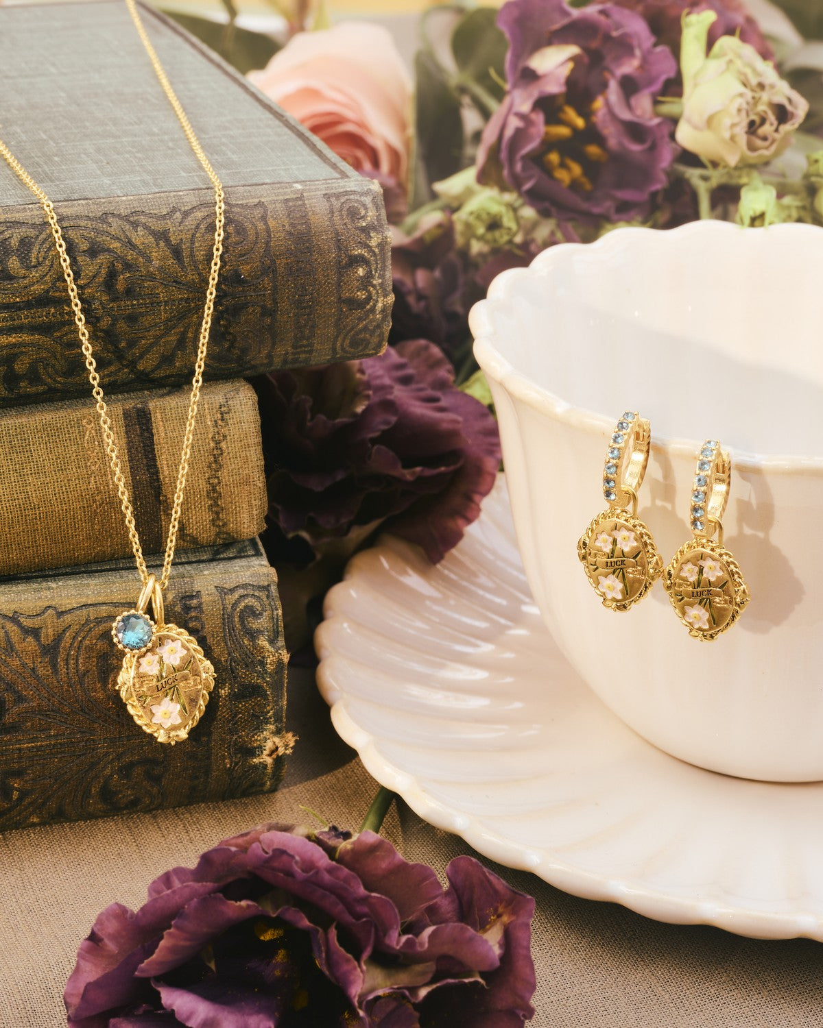 December Birthstone necklace and huggie earrings