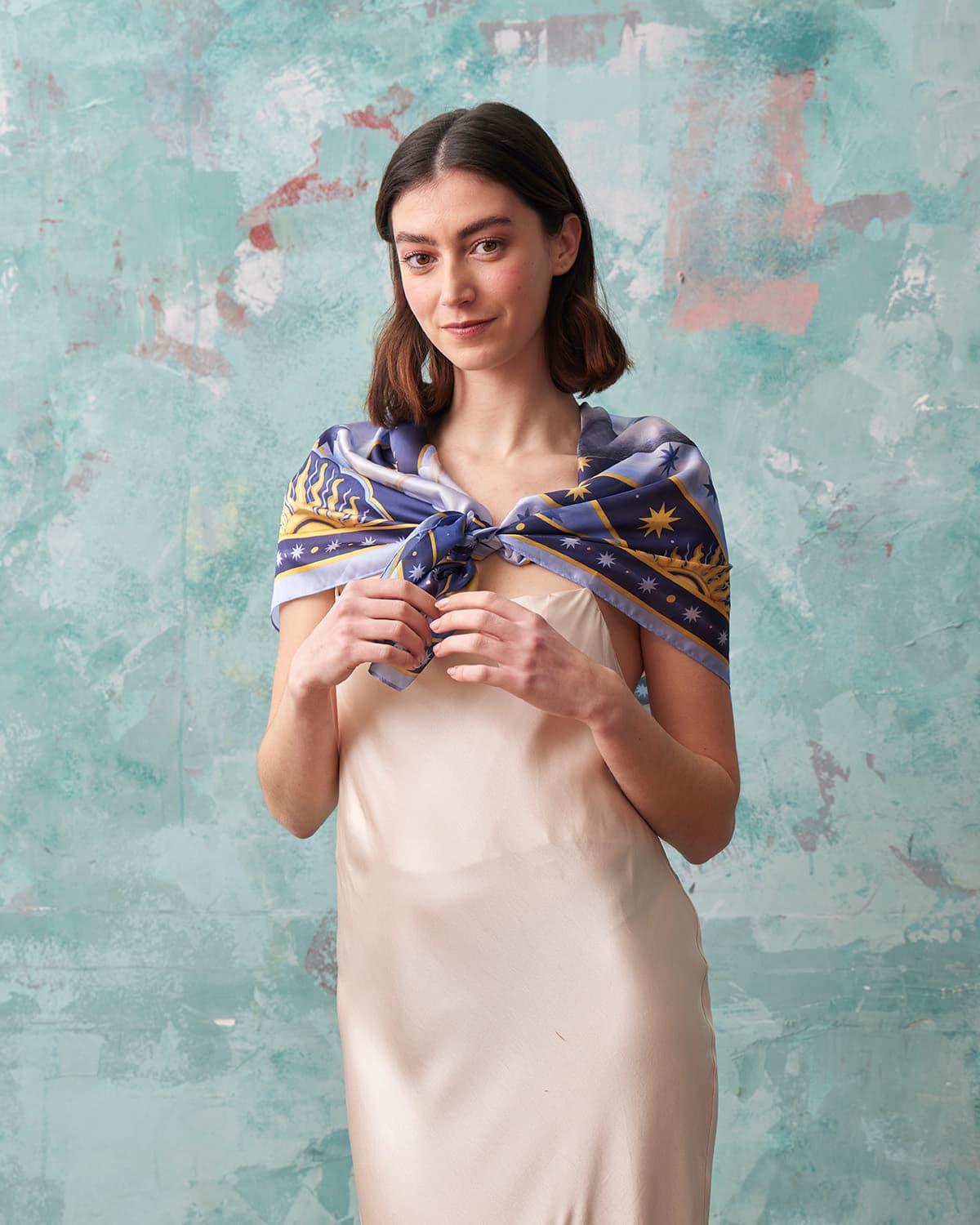 Blue Catherine Rowe Pet Portraits Whippet Silk Square Scarf