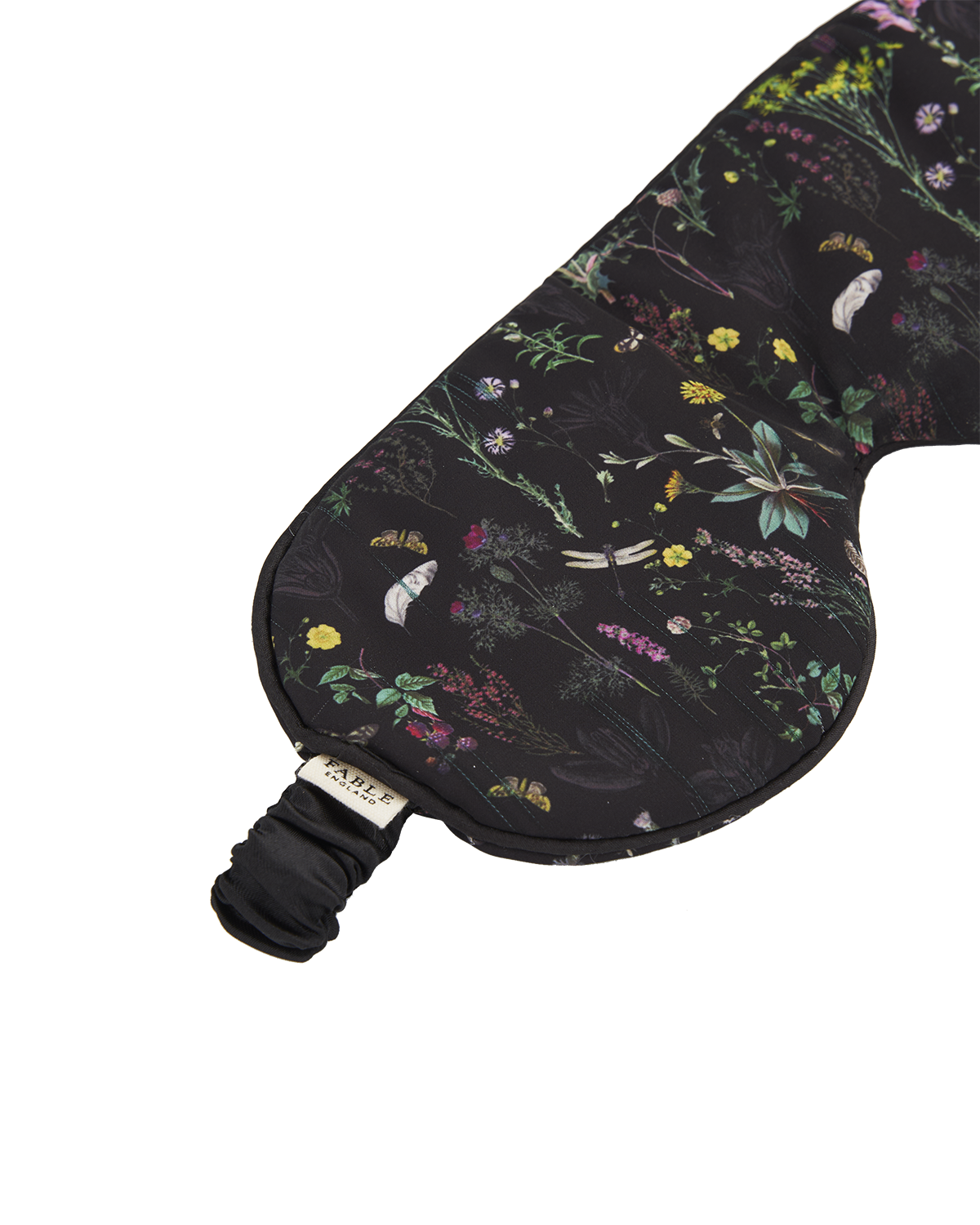 Floral-patterned eye mask on a white background