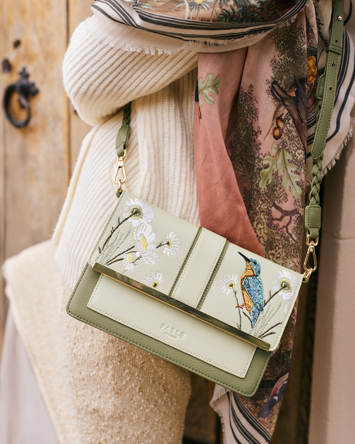 Embroidered Kingfisher Cross Body Bag styled