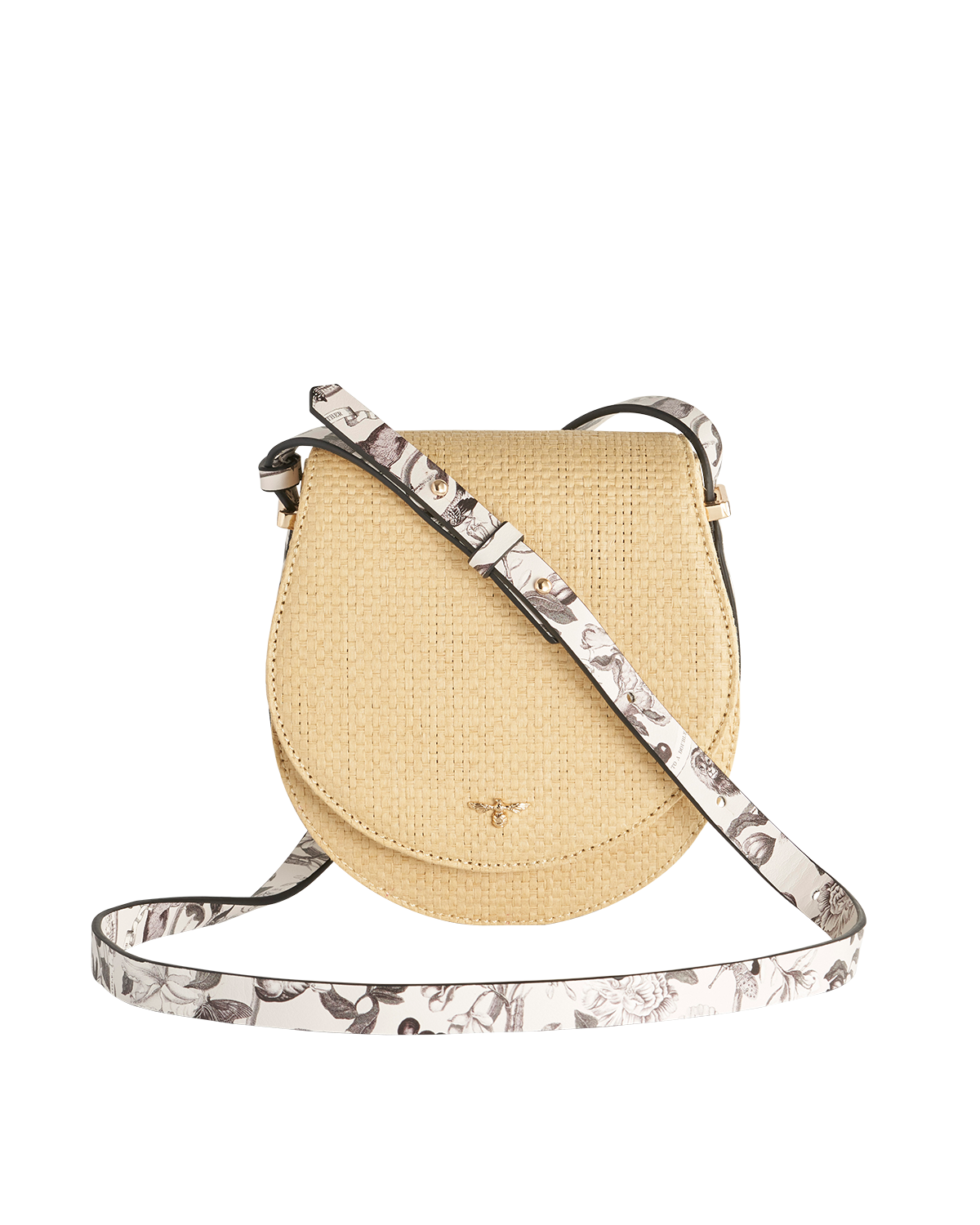 Bolso Saddle Rafia Tree Of Life Blanco y Negro