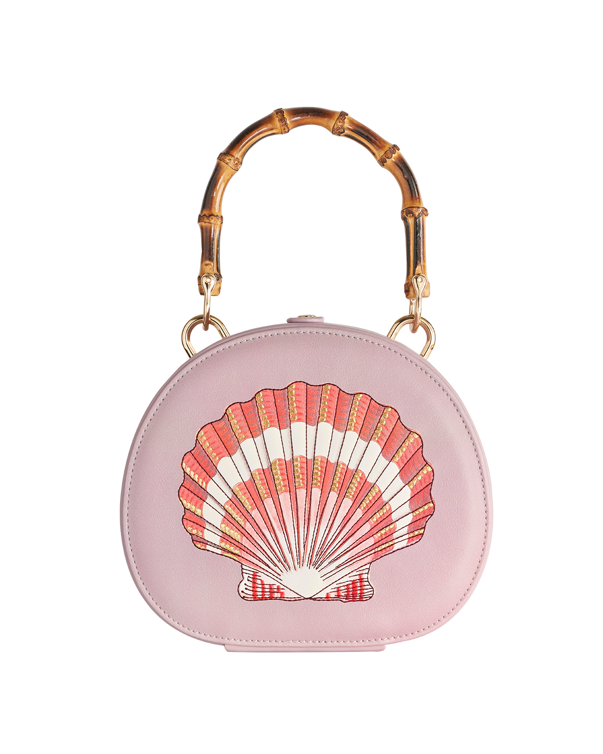 FABLE 刺繍シェルライラックバンブートップハンドルバッグ Embroidered Shell Bamboo Top Handle Bag in Lilac | Fable England
