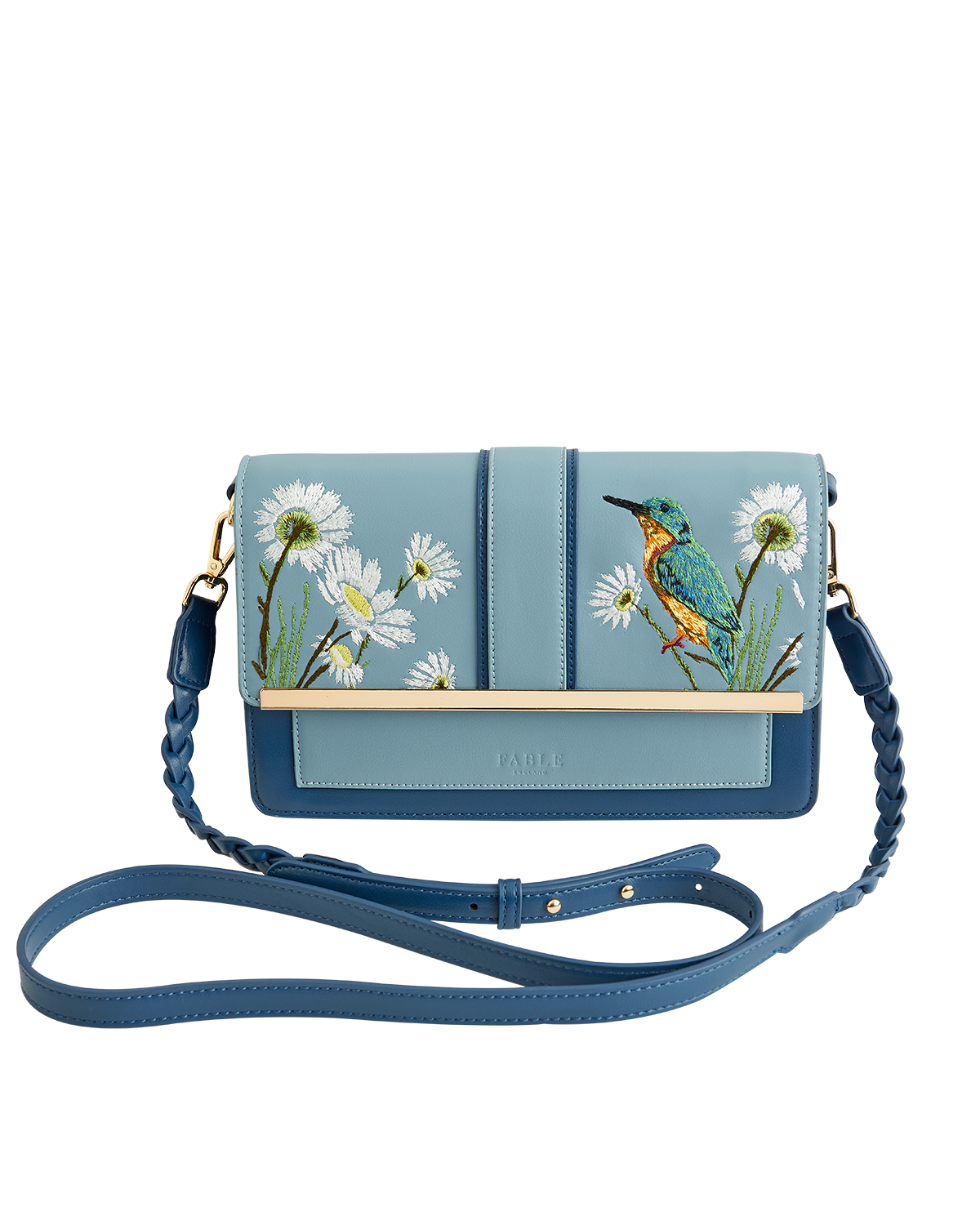 Bolso Bandolera Martín Pescador Bordado Azul
