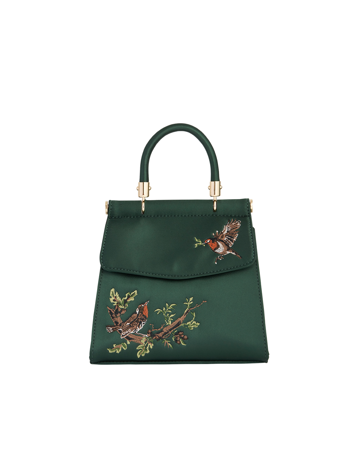 Bolso Tote Satén Bordado Petirrojos Enamorados - Verde