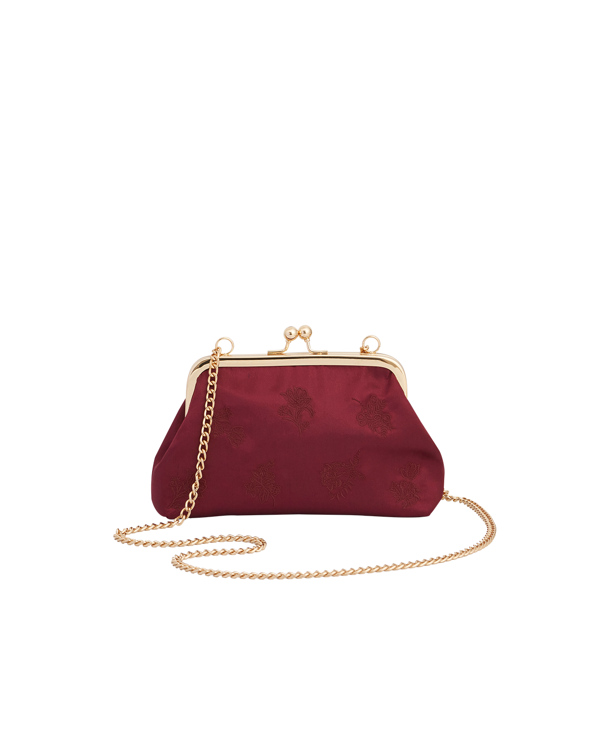 Victoriana Embroidered Burgundy Satin Clutch Bag