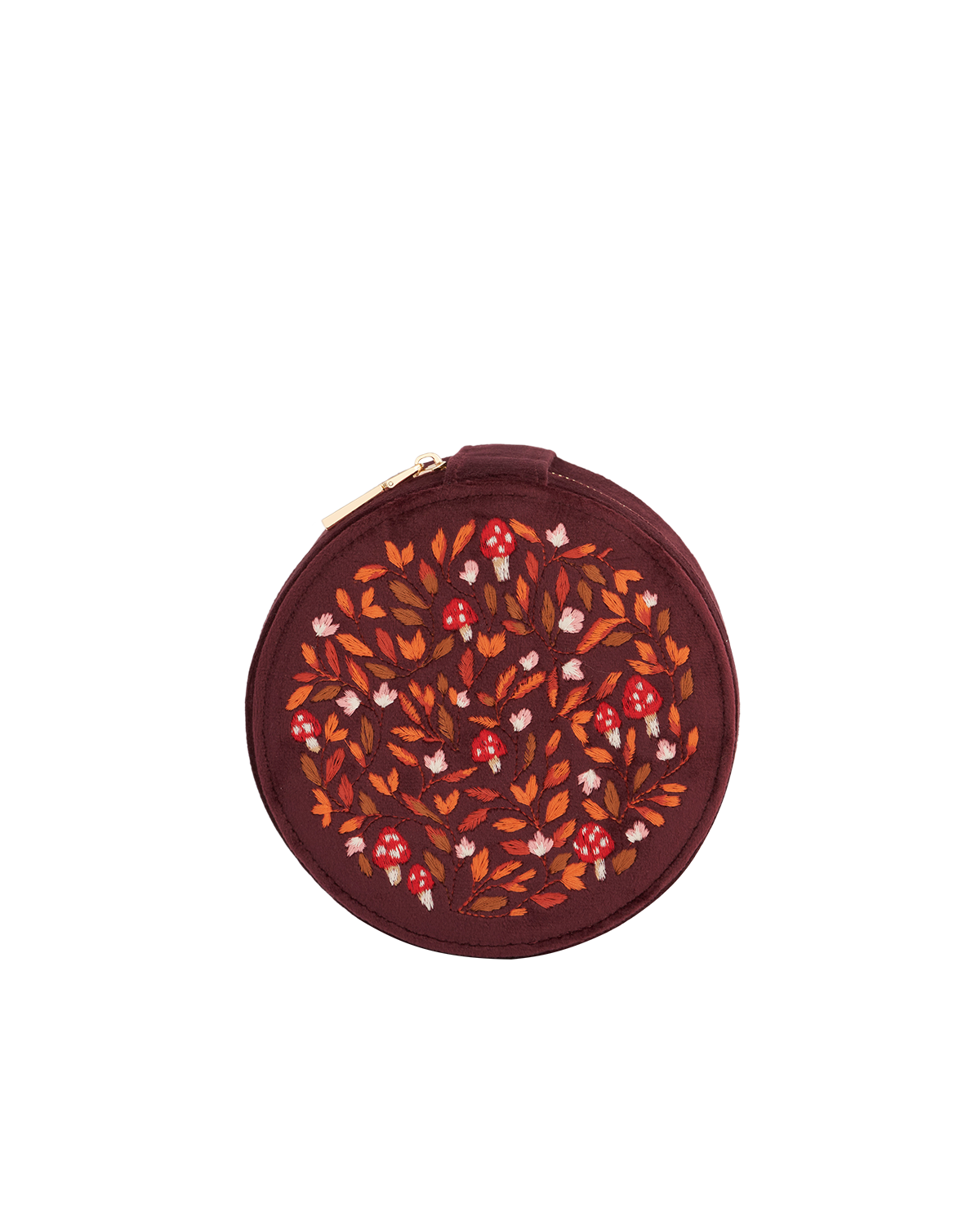 Magical Mushroom Embroidered Burgundy Velvet Jewellery Box