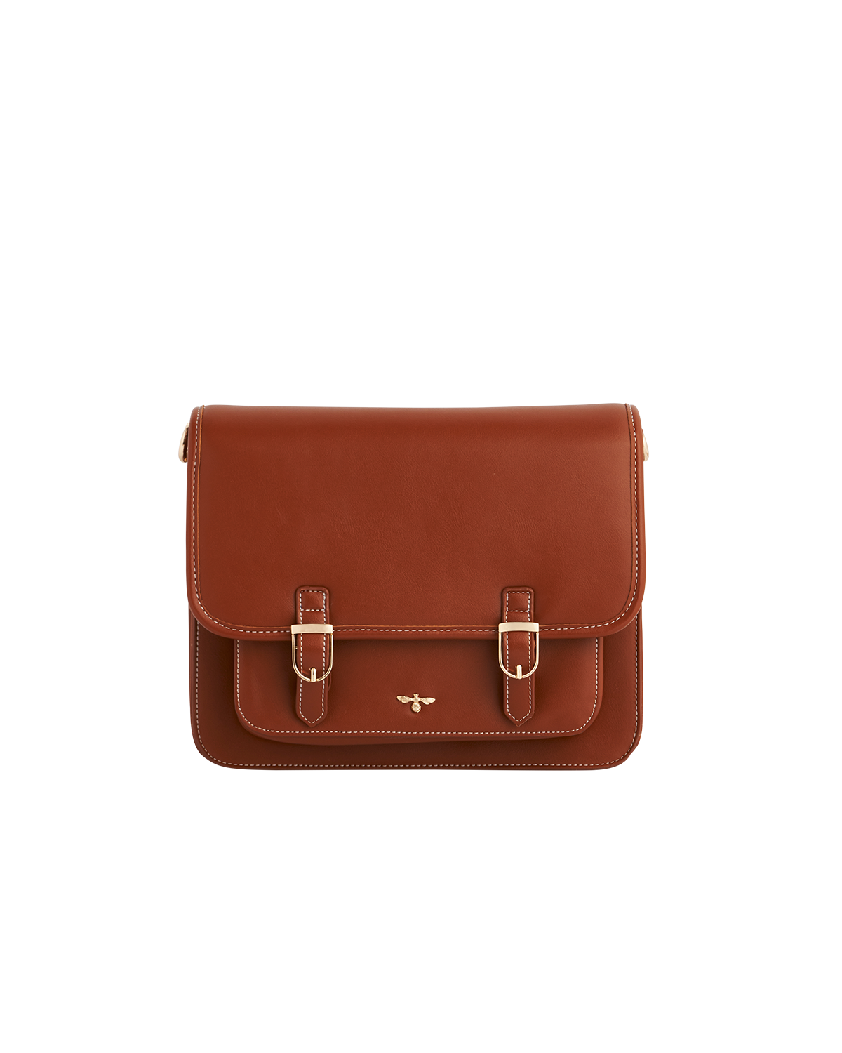 Brown leather satchel bag on a white background
