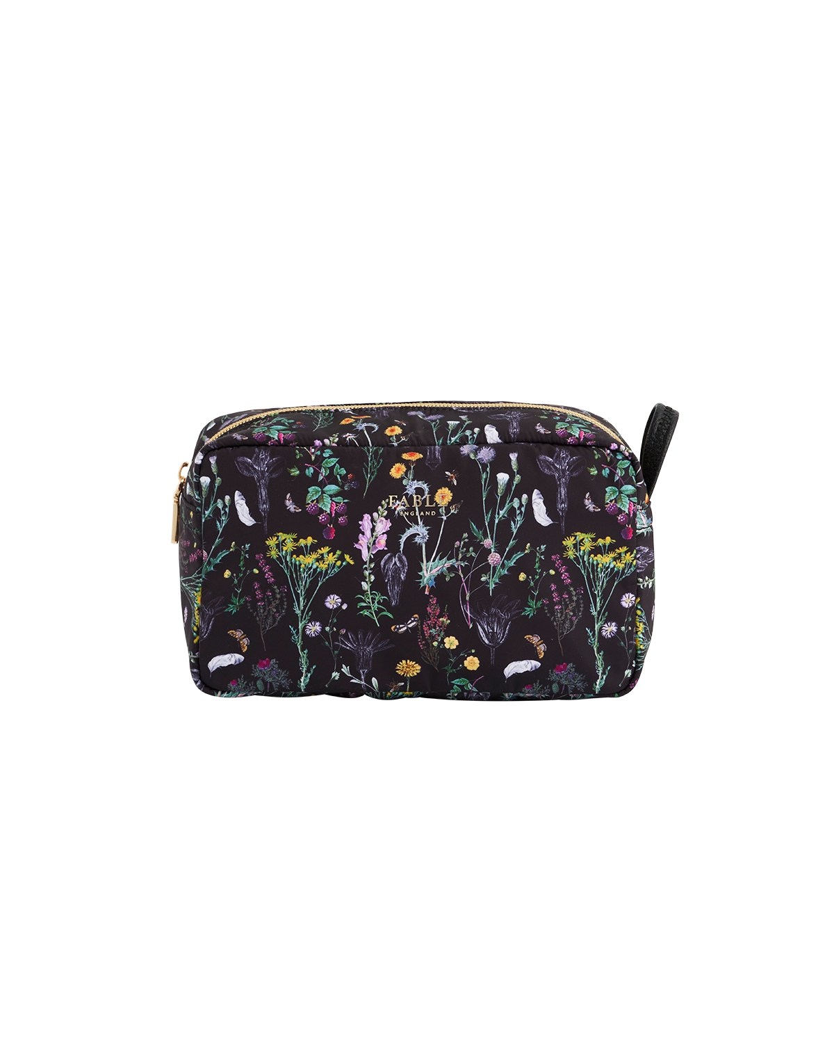 Toiletry bag with floral pattern on a white background