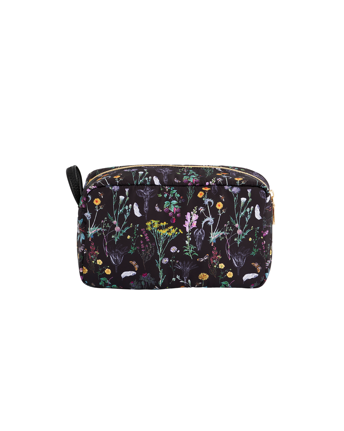 Floral patterned toiletry bag on a white background