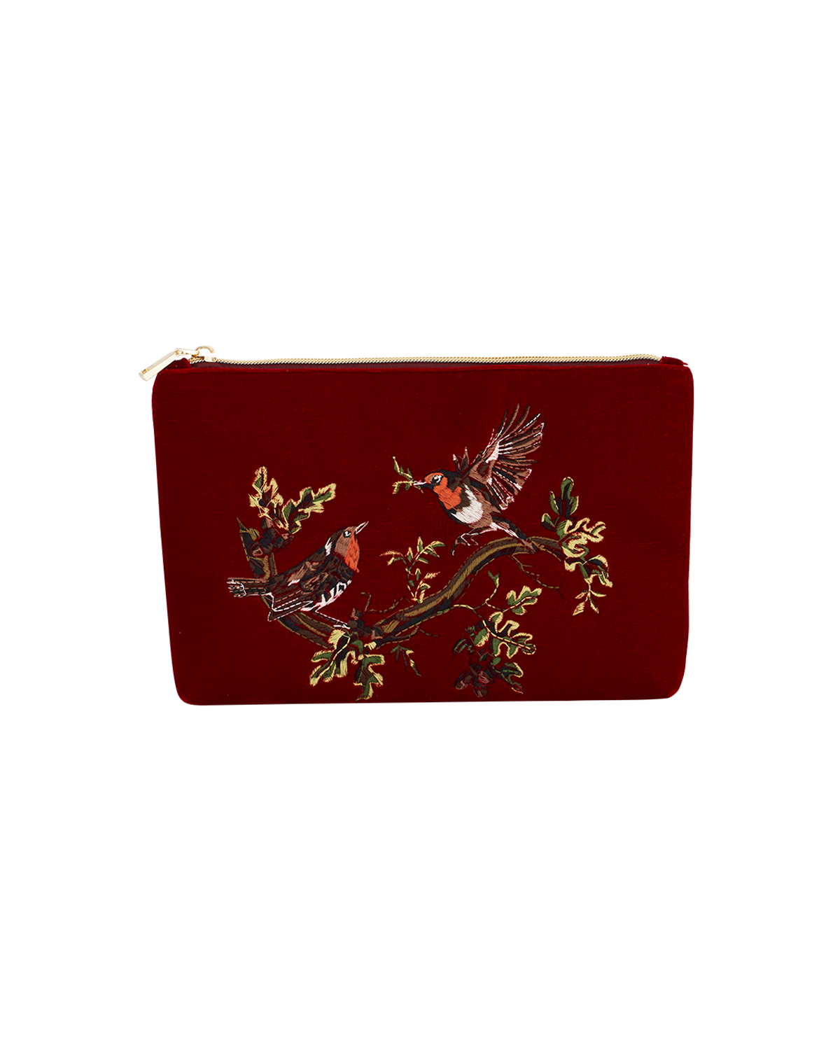 red robin love velvet pouch with gold tone zip
