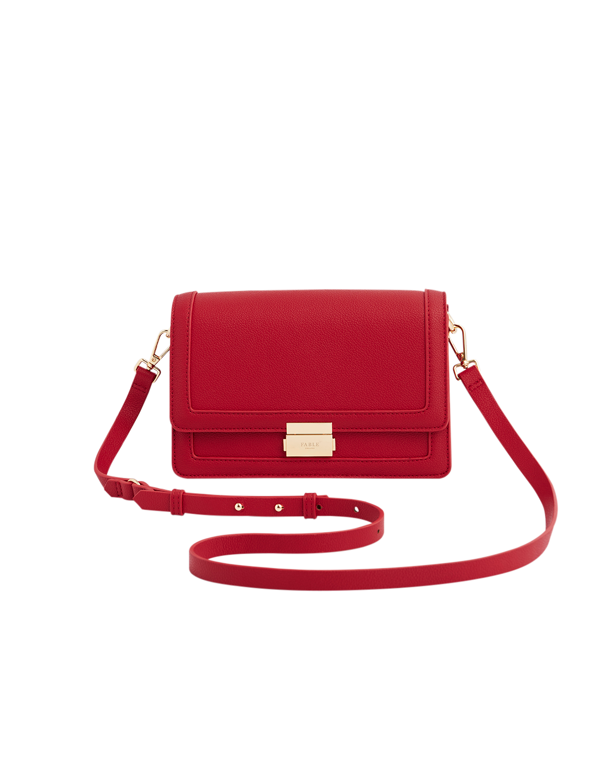 Red handbag with a gold clasp on a white background
