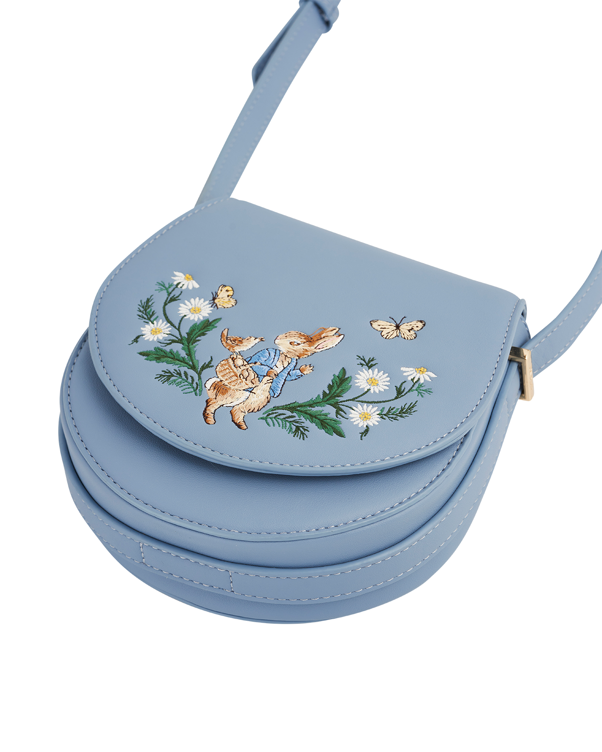 Peter Rabbit Blue Saddle Bag With Embroidered flowers and Peter Rabbit