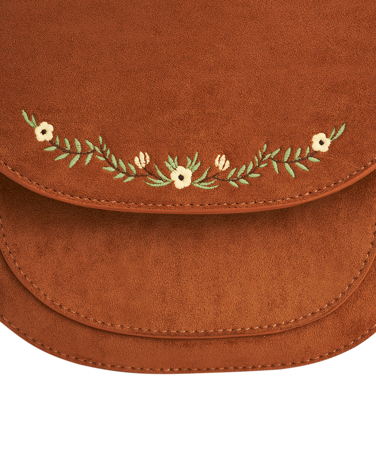 Brown bag with floral embroidery on a white background