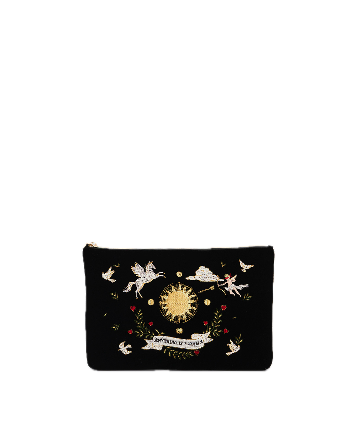Black velvet embroidered celestial design pouch
