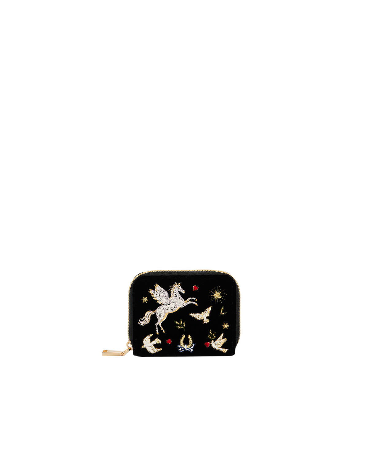 Black Celestial Velvet Embroidered Purse Small on a white background