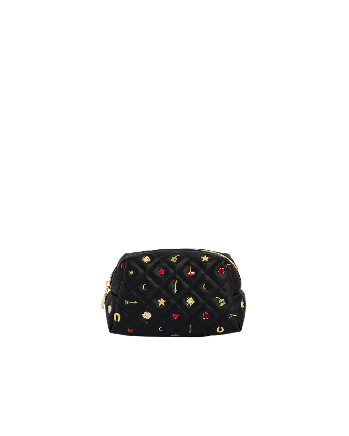 Black Quilted Celestial Embroidered Pouch on a white background