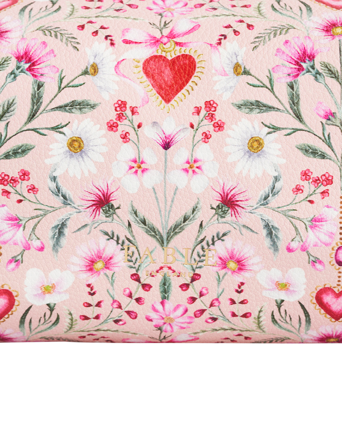 Floral fabric with pink background and heart designs
