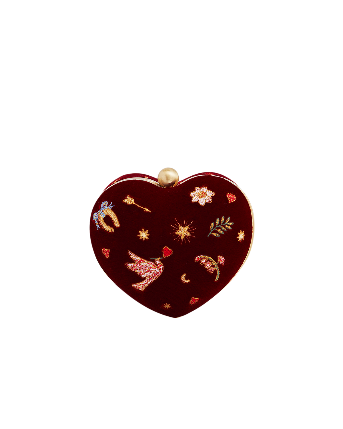 Red Velvet Embroidered Heart Jewellery Box