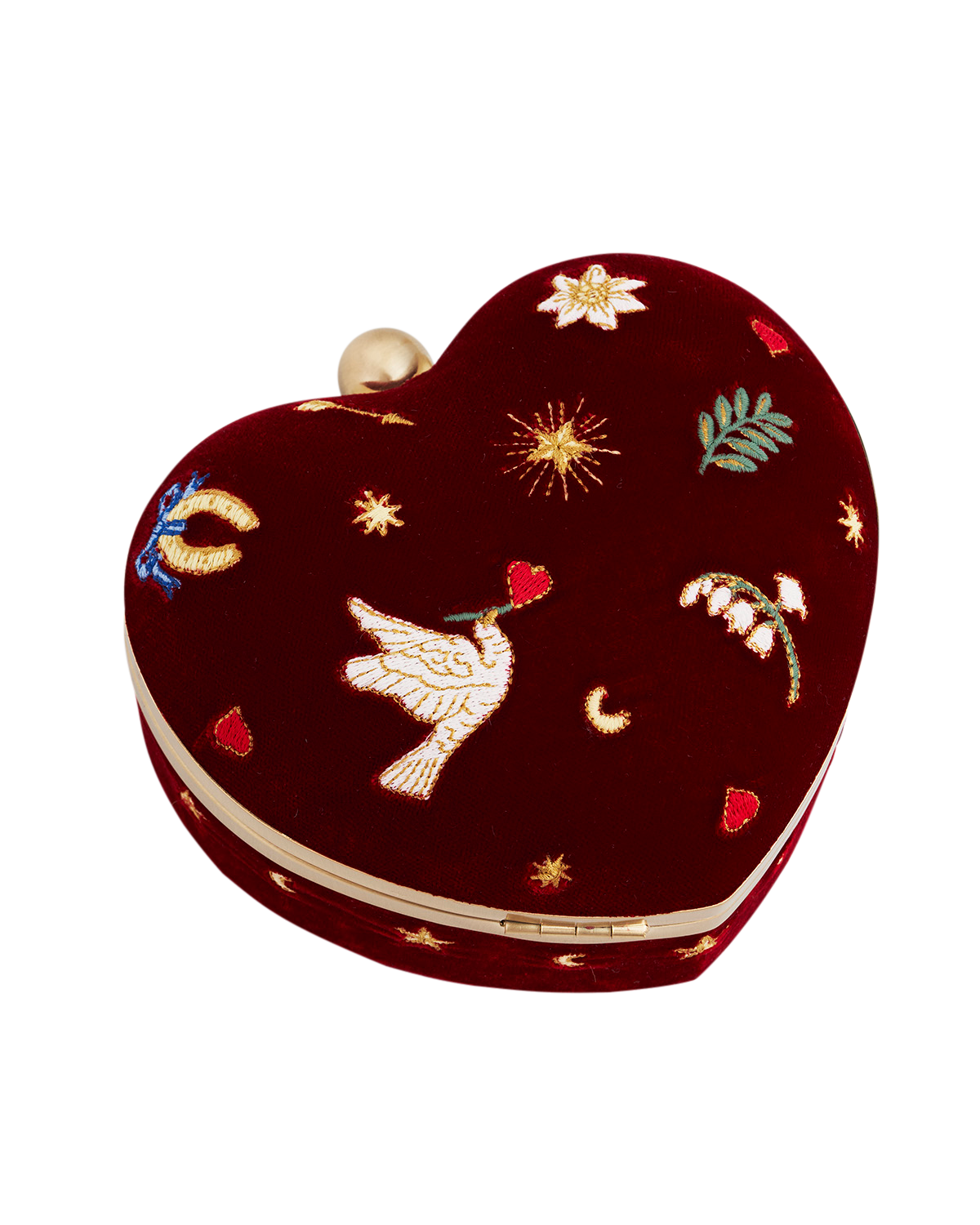 Red Velvet Embroidered Heart Jewellery Box