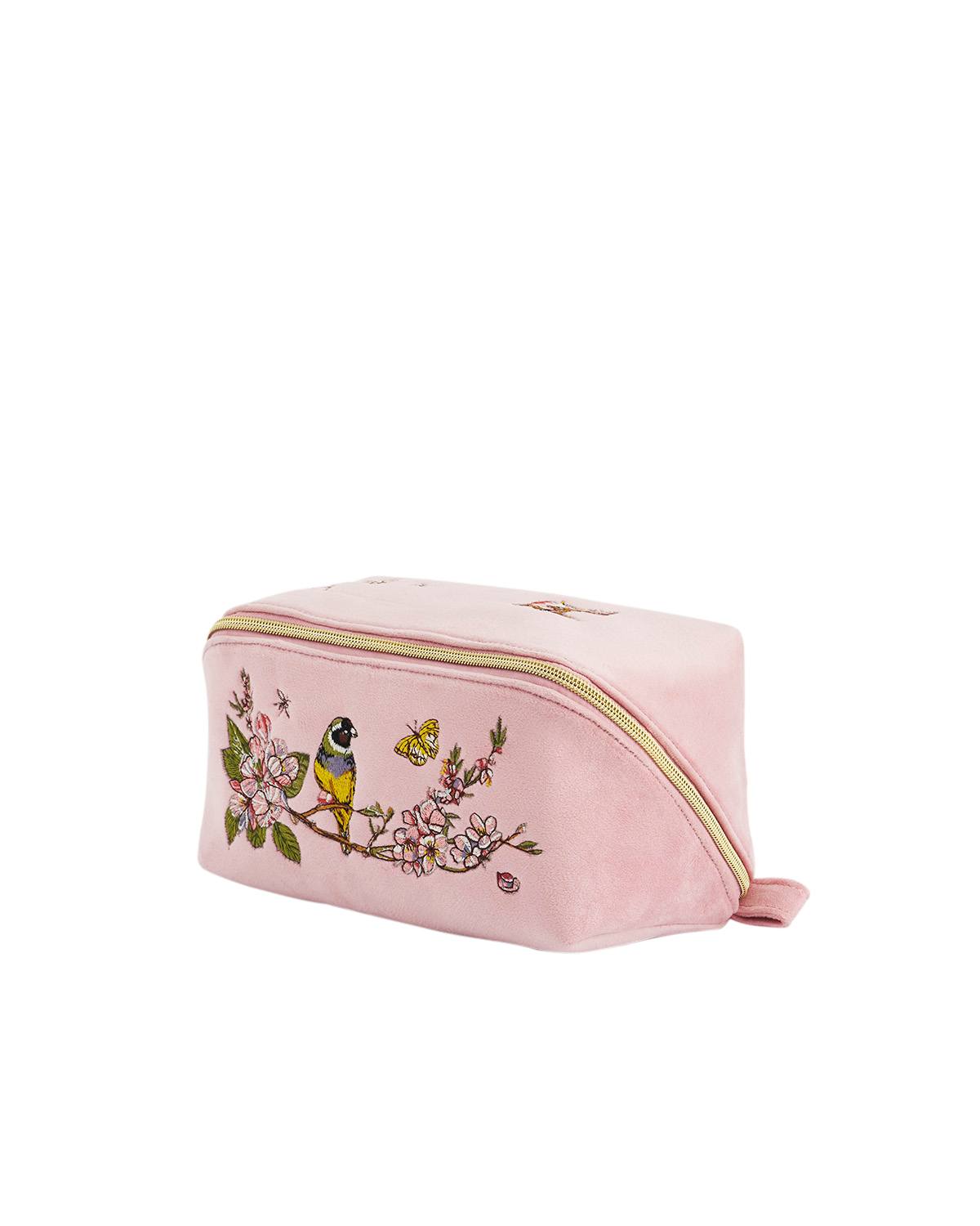 Pink Love Velvet Embroidered Cosmetic Pouch