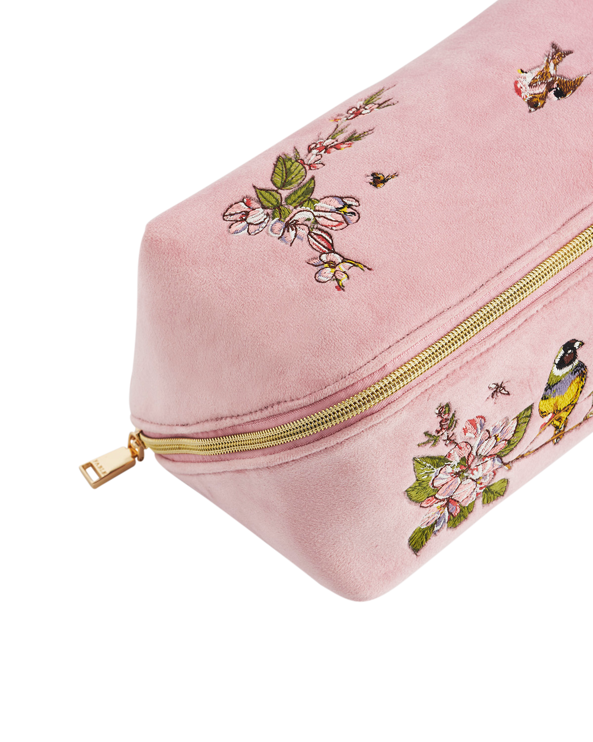 Pink Love Velvet Embroidered Cosmetic Pouch