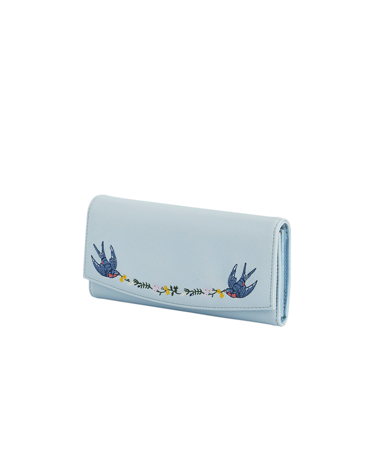 Swallow Embroidered Large Blue Purse