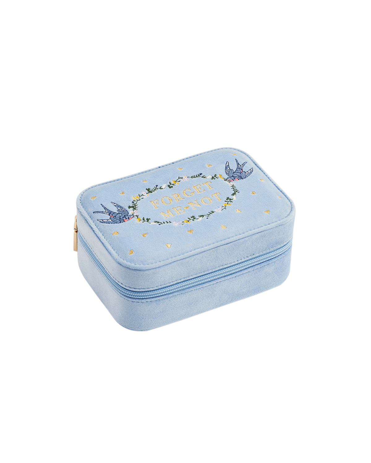 Blue Forget Me Not Velvet Embroidered Jewellery Box Large