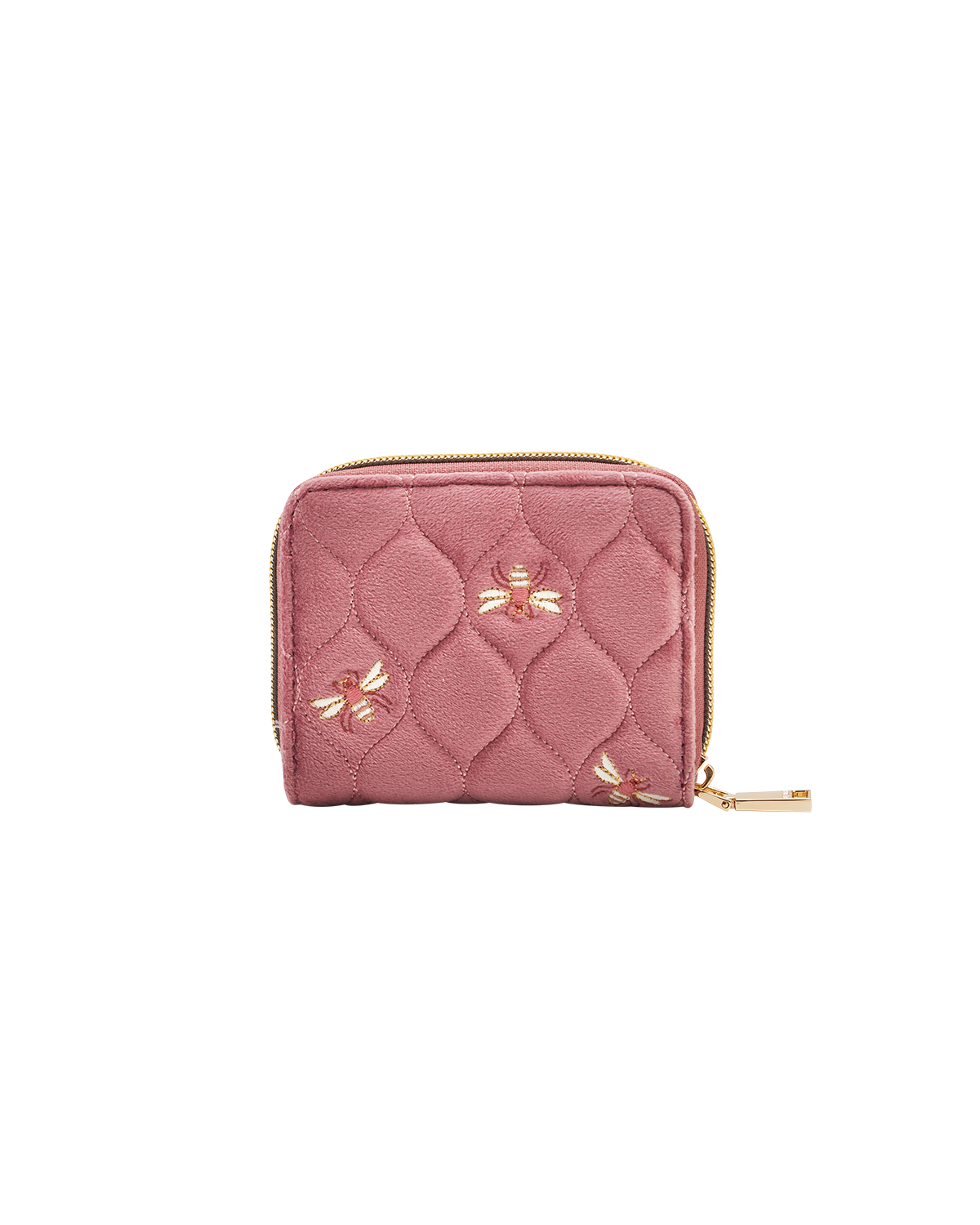 Quilted Bee Embroidered Small Purse in Rose Pink Velvet