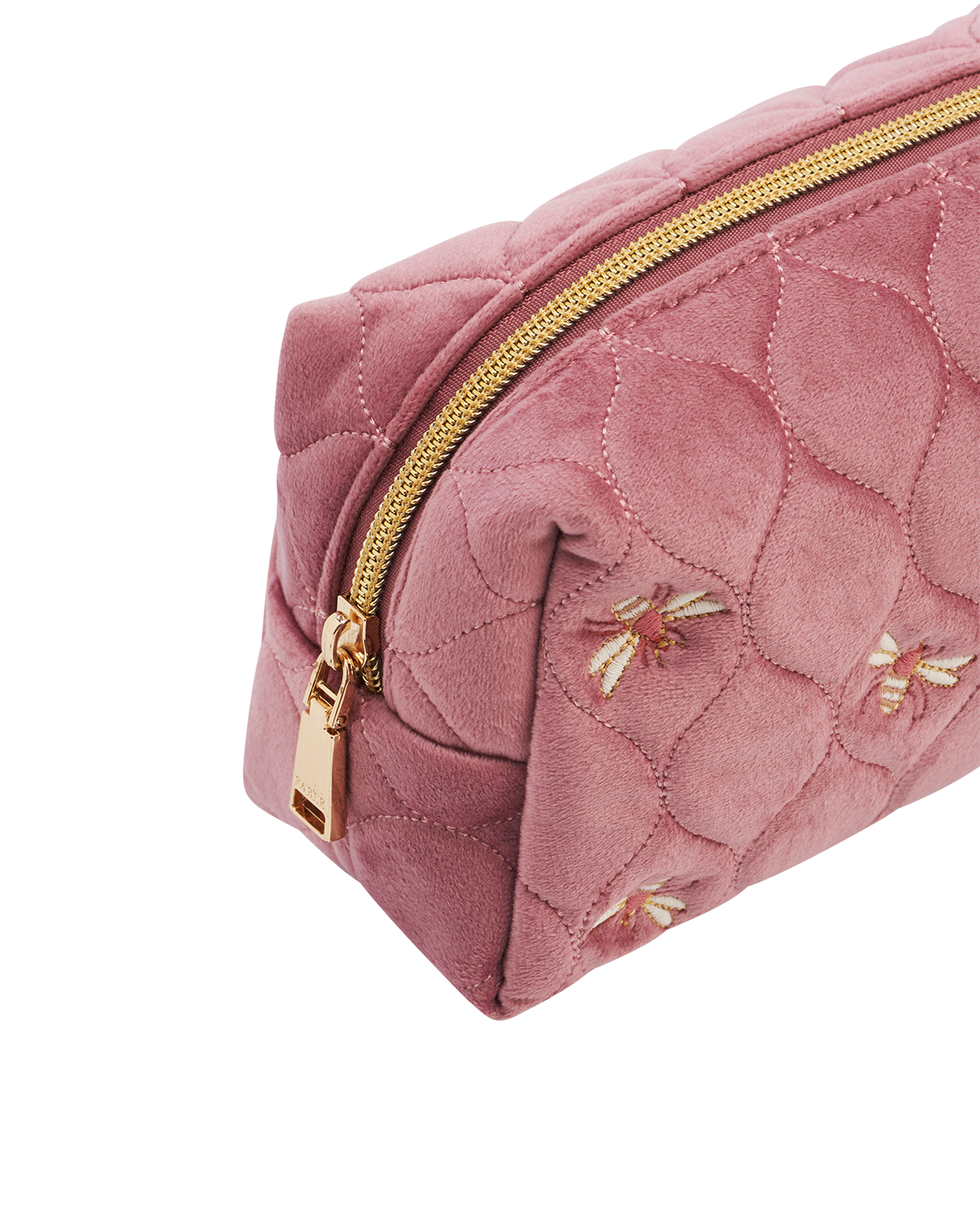 Quilted Bee Embroidered Pouch in Rose Pink Velvet