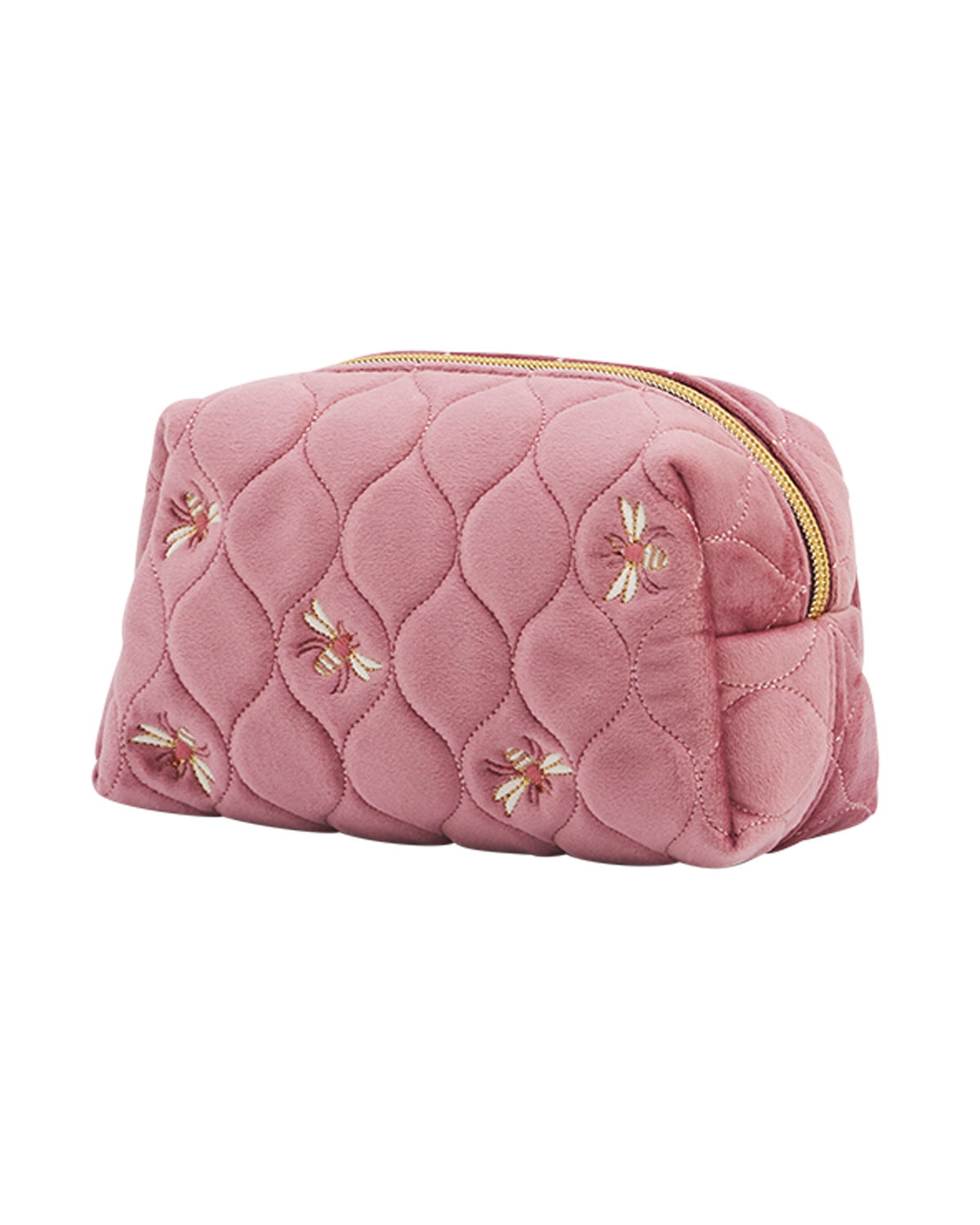 Quilted Bee Embroidered Pouch in Rose Pink Velvet
