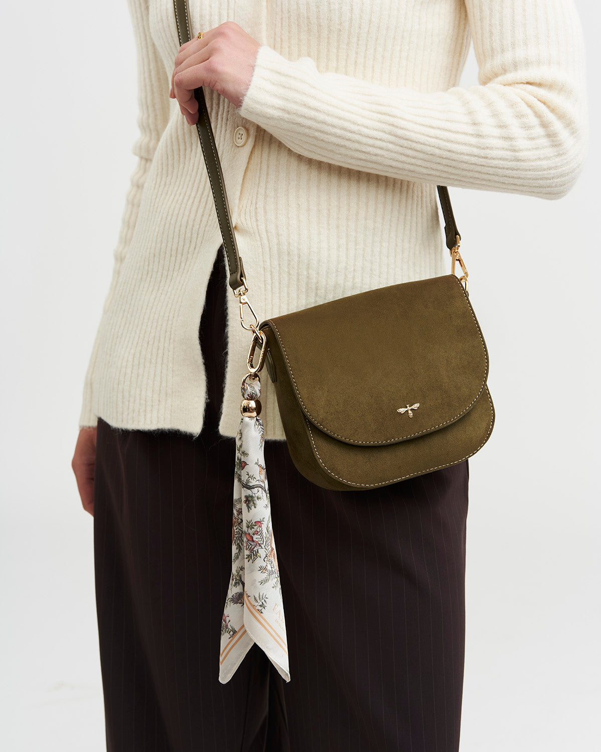 Beth Faux Suede Saddle Bag in Khaki