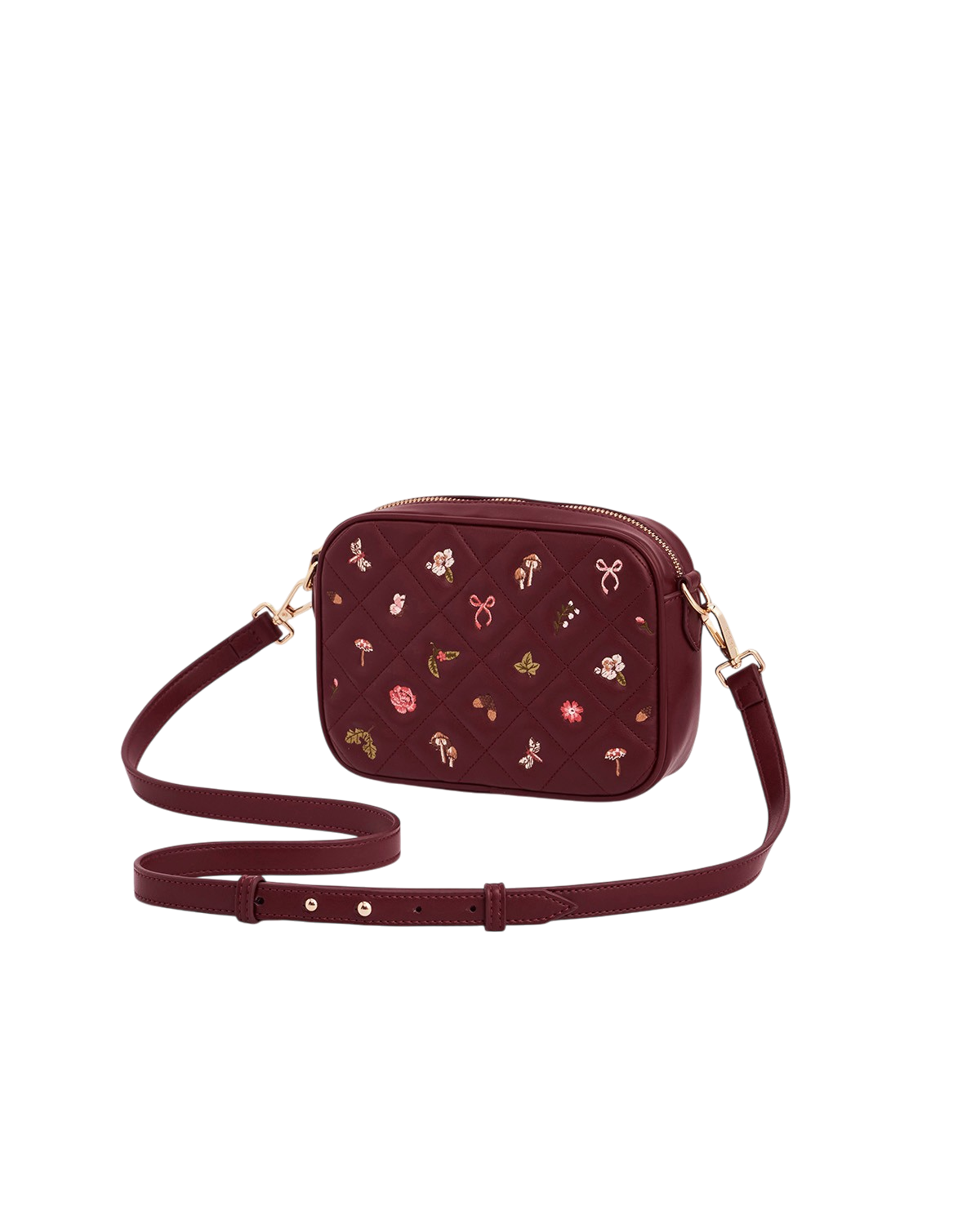 Alice Orla Embroidered Quilted Camera Bag in Burgundy