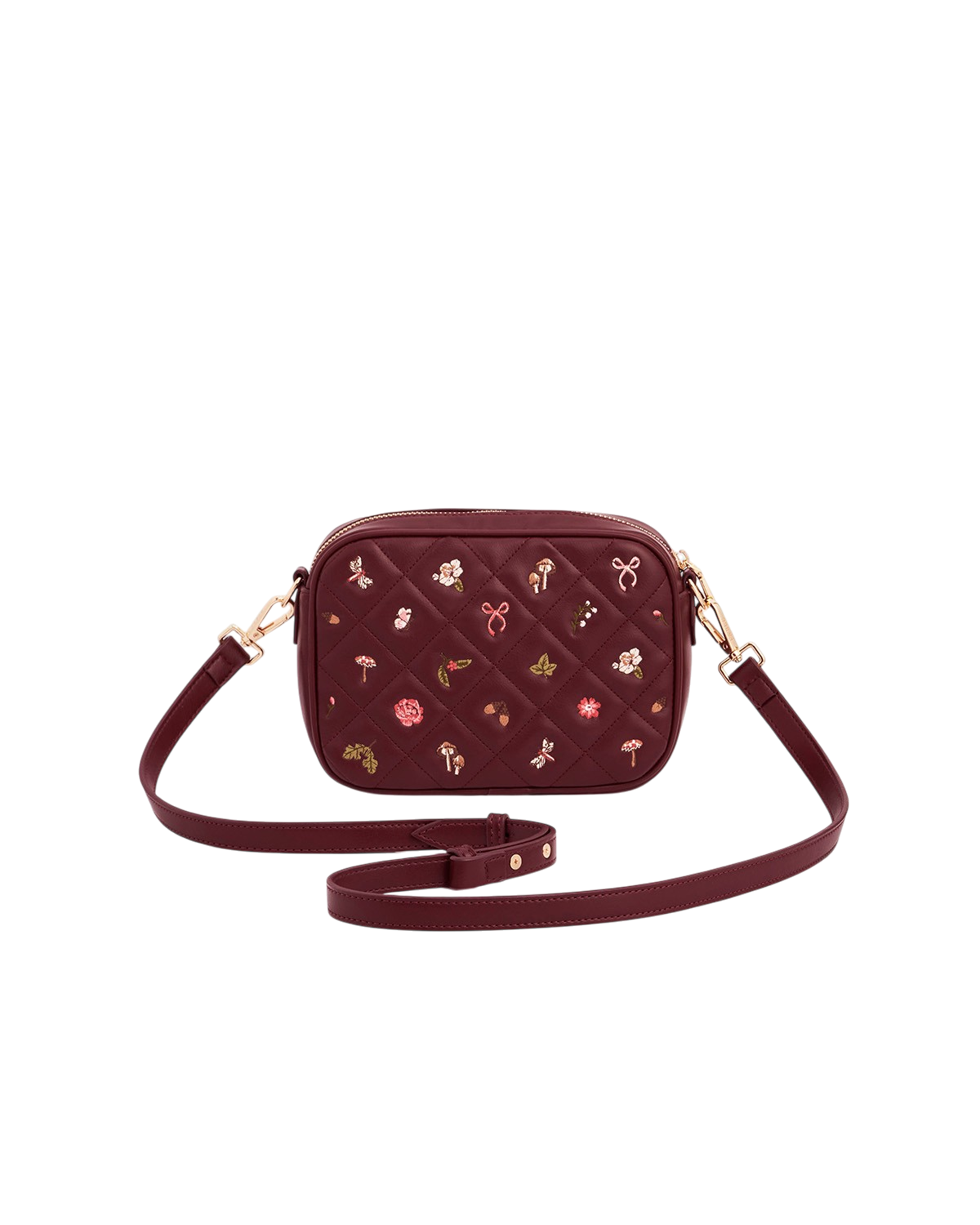 Alice Orla Embroidered Quilted Camera Bag in Burgundy
