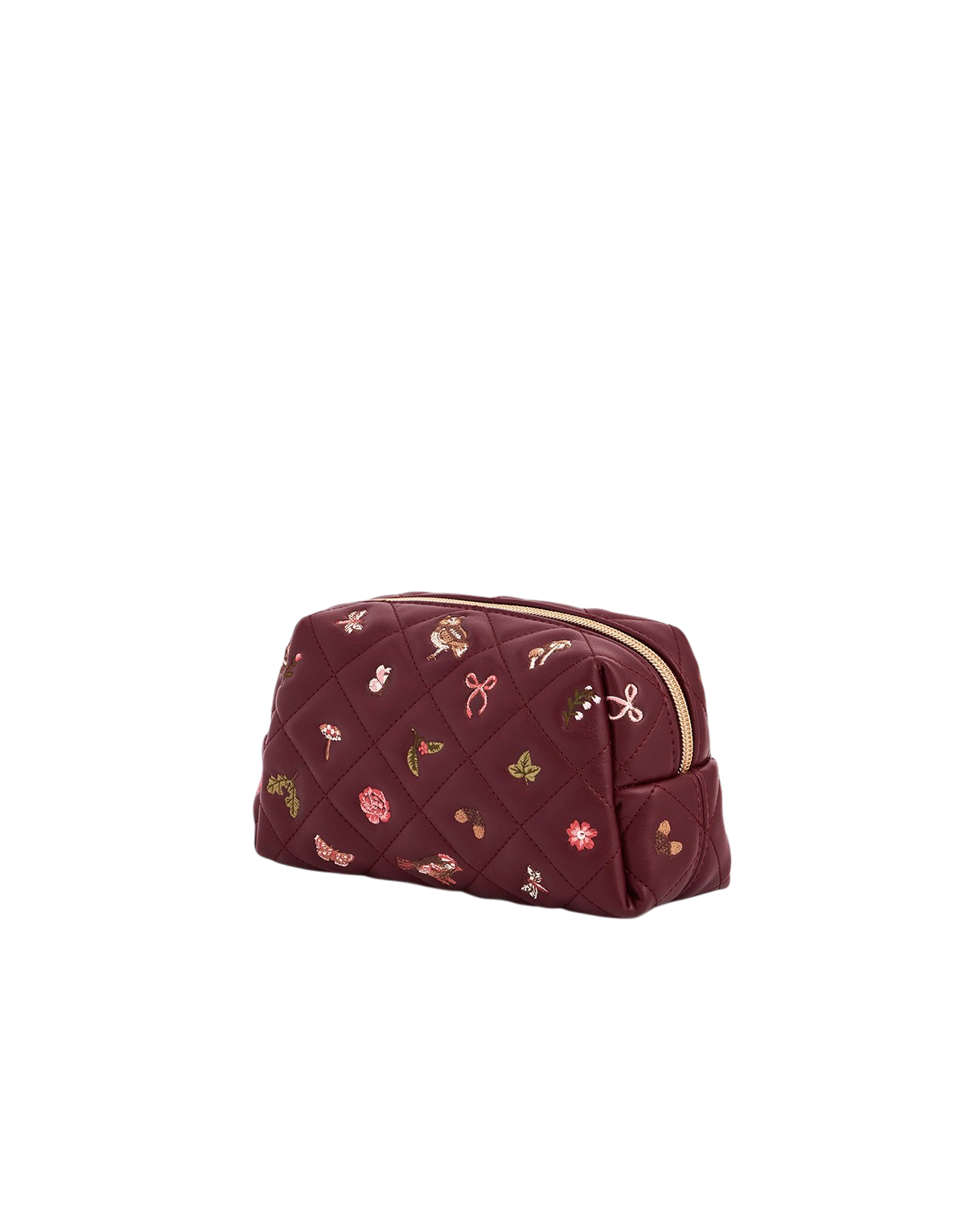 Embroidered Quilted Medium Pouch in Burgundy