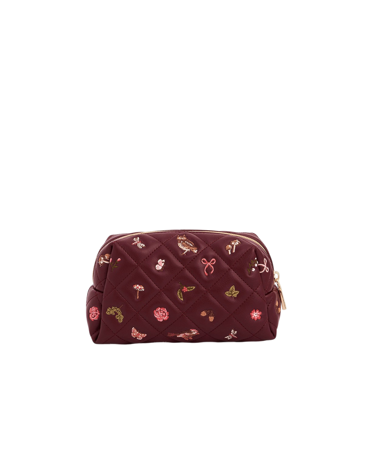 Embroidered Quilted Medium Pouch in Burgundy