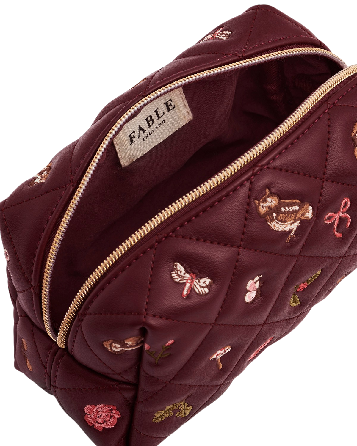 Embroidered Quilted Medium Pouch in Burgundy